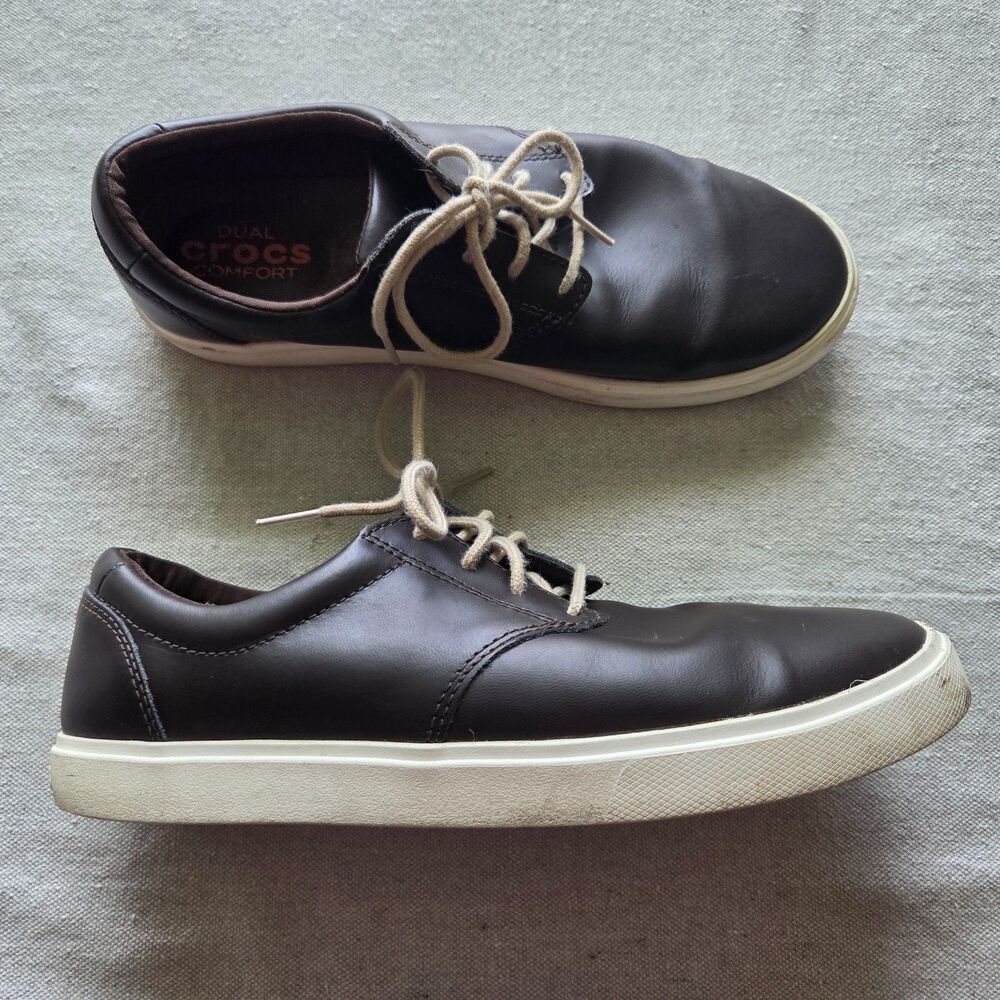 Crocs CitiLane Sneakers Men’s Size 9 Brown Leather Lace-Up Comfort Casual